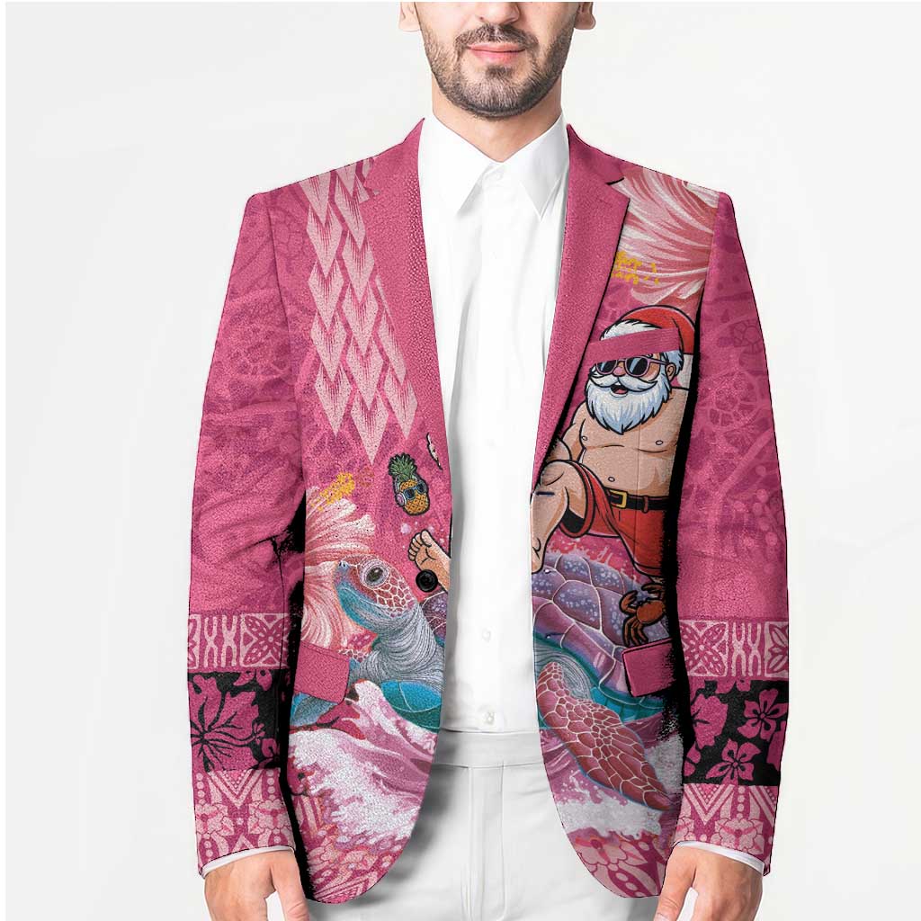Hawaii Mele Kalikimaka Blazer Funny Santa with Tribal Tattoos Kakau Pink Color - Polynesian Pride