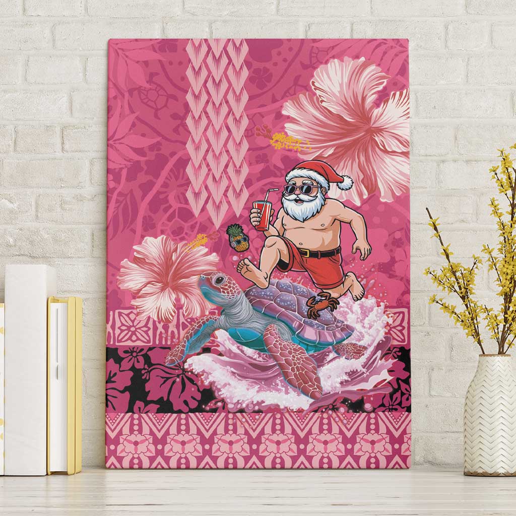 Hawaii Mele Kalikimaka Canvas Wall Art Funny Santa with Tribal Tattoos Kakau Pink Color - Polynesian Pride