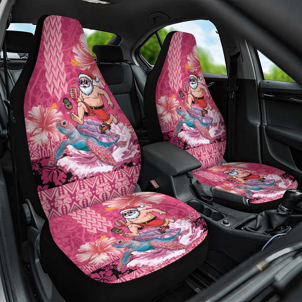 Hawaii Mele Kalikimaka Car Seat Cover Funny Santa with Tribal Tattoos Kakau Pink Color - Polynesian Pride