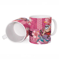 Hawaii Mele Kalikimaka Ceramic Mug Funny Santa with Tribal Tattoos Kakau Pink Color - Polynesian Pride