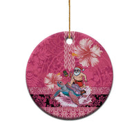 Hawaii Mele Kalikimaka Ceramic Ornament Funny Santa with Tribal Tattoos Kakau Pink Color - Polynesian Pride