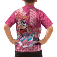 Hawaii Mele Kalikimaka Family Matching Long Sleeve Bodycon Dress and Hawaiian Shirt Funny Santa with Tribal Tattoos Kakau Pink Color LT03 - Polynesian Pride