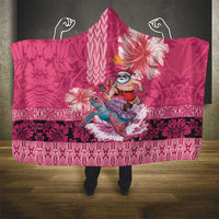 Hawaii Mele Kalikimaka Hooded Blanket Funny Santa with Tribal Tattoos Kakau Pink Color - Polynesian Pride