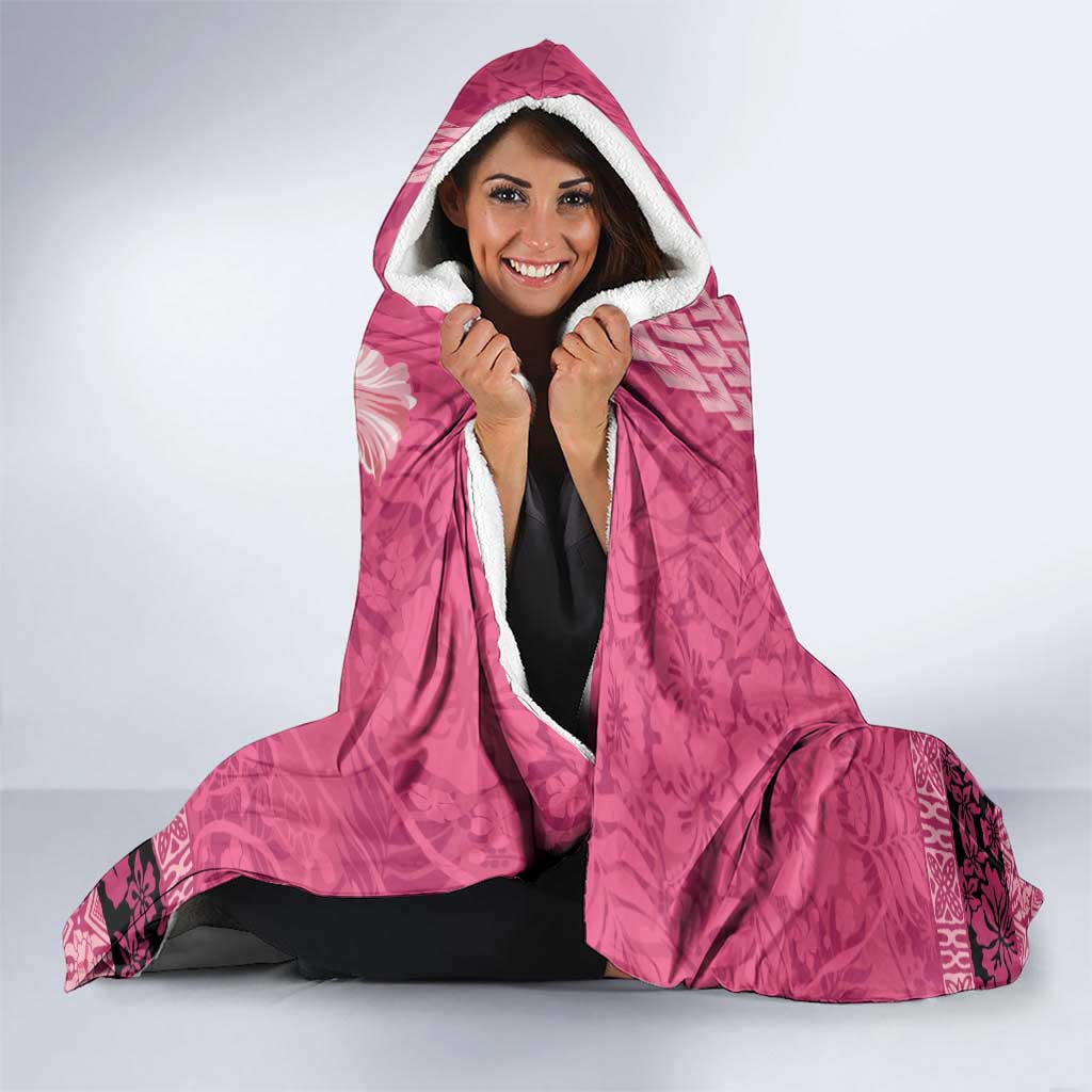 Hawaii Mele Kalikimaka Hooded Blanket Funny Santa with Tribal Tattoos Kakau Pink Color - Polynesian Pride