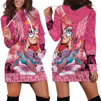 Hawaii Mele Kalikimaka Hoodie Dress Funny Santa with Tribal Tattoos Kakau Pink Color - Polynesian Pride