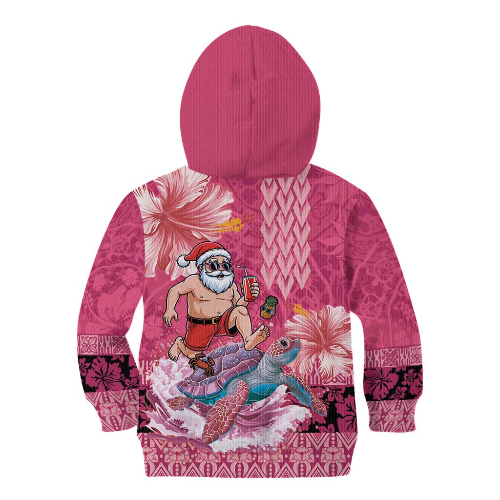 Hawaii Mele Kalikimaka Kid Hoodie Funny Santa with Tribal Tattoos Kakau Pink Color - Polynesian Pride