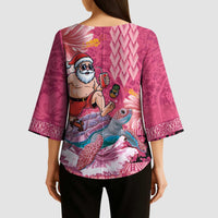 Hawaii Mele Kalikimaka Kimono Sleeve Blouse Funny Santa with Tribal Tattoos Kakau Pink Color - Polynesian Pride