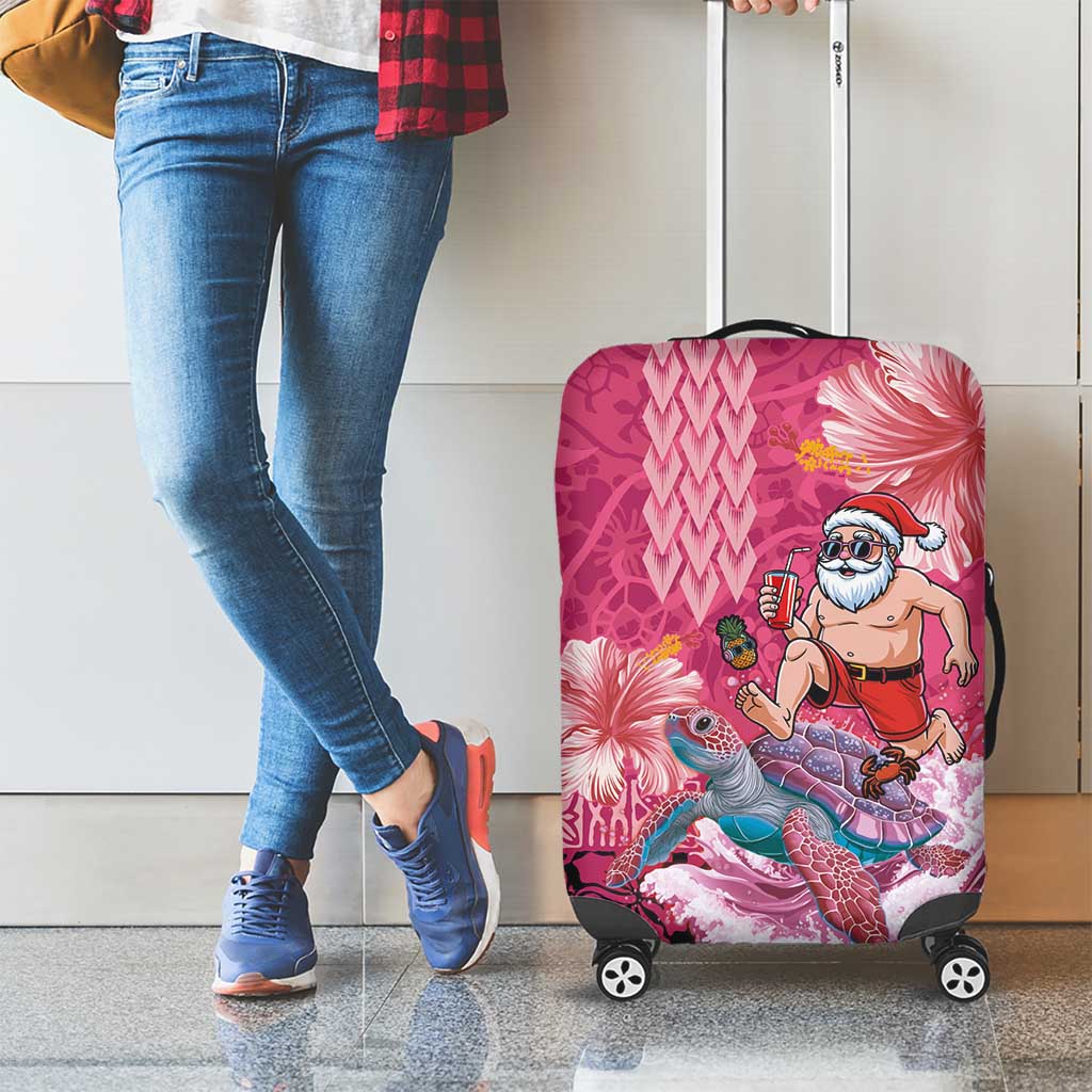Hawaii Mele Kalikimaka Luggage Cover Funny Santa with Tribal Tattoos Kakau Pink Color - Polynesian Pride