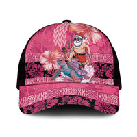 Hawaii Mele Kalikimaka Mesh Trucker Cap Funny Santa with Tribal Tattoos Kakau Pink Color - Polynesian Pride