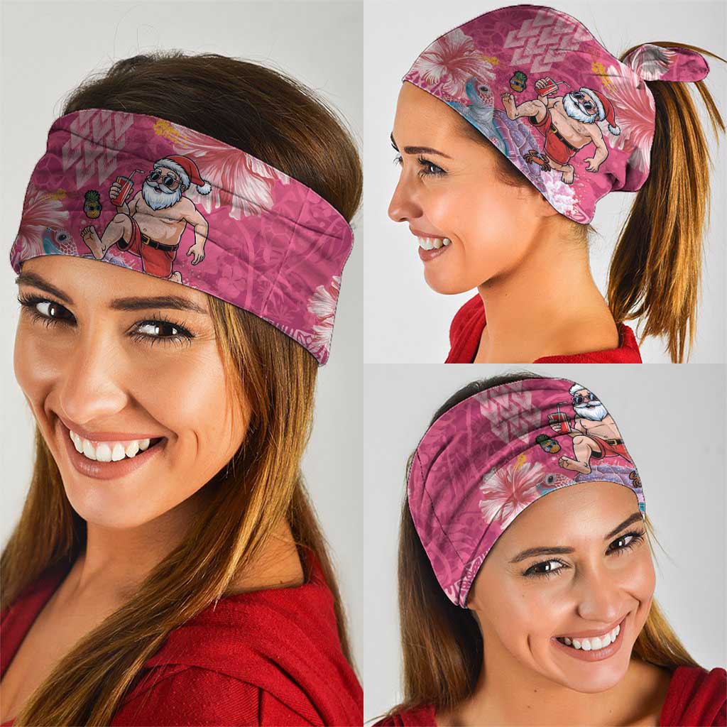 Hawaii Mele Kalikimaka Neck Gaiter Funny Santa with Tribal Tattoos Kakau Pink Color - Polynesian Pride