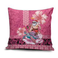 Hawaii Mele Kalikimaka Pillow Cover Funny Santa with Tribal Tattoos Kakau Pink Color - Polynesian Pride