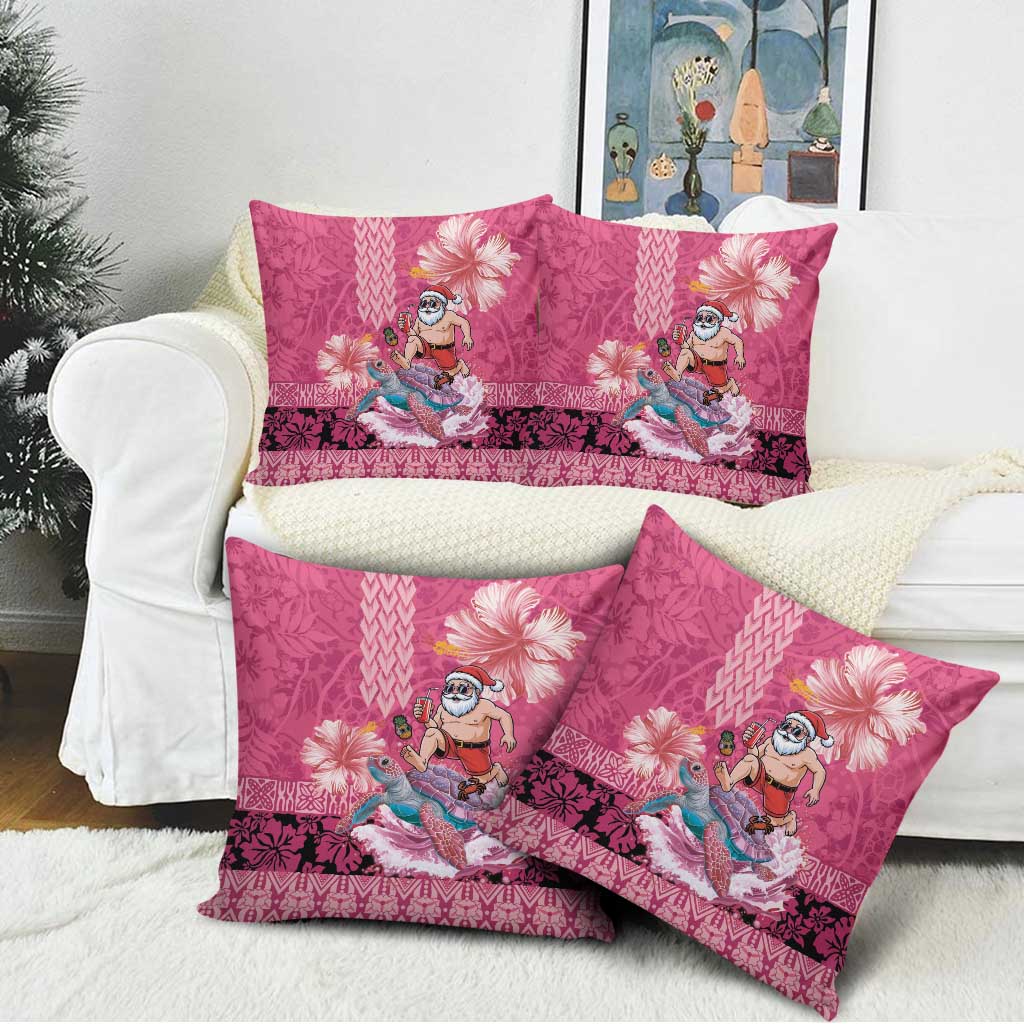 Hawaii Mele Kalikimaka Pillow Cover Funny Santa with Tribal Tattoos Kakau Pink Color - Polynesian Pride
