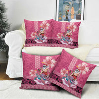 Hawaii Mele Kalikimaka Pillow Cover Funny Santa with Tribal Tattoos Kakau Pink Color - Polynesian Pride