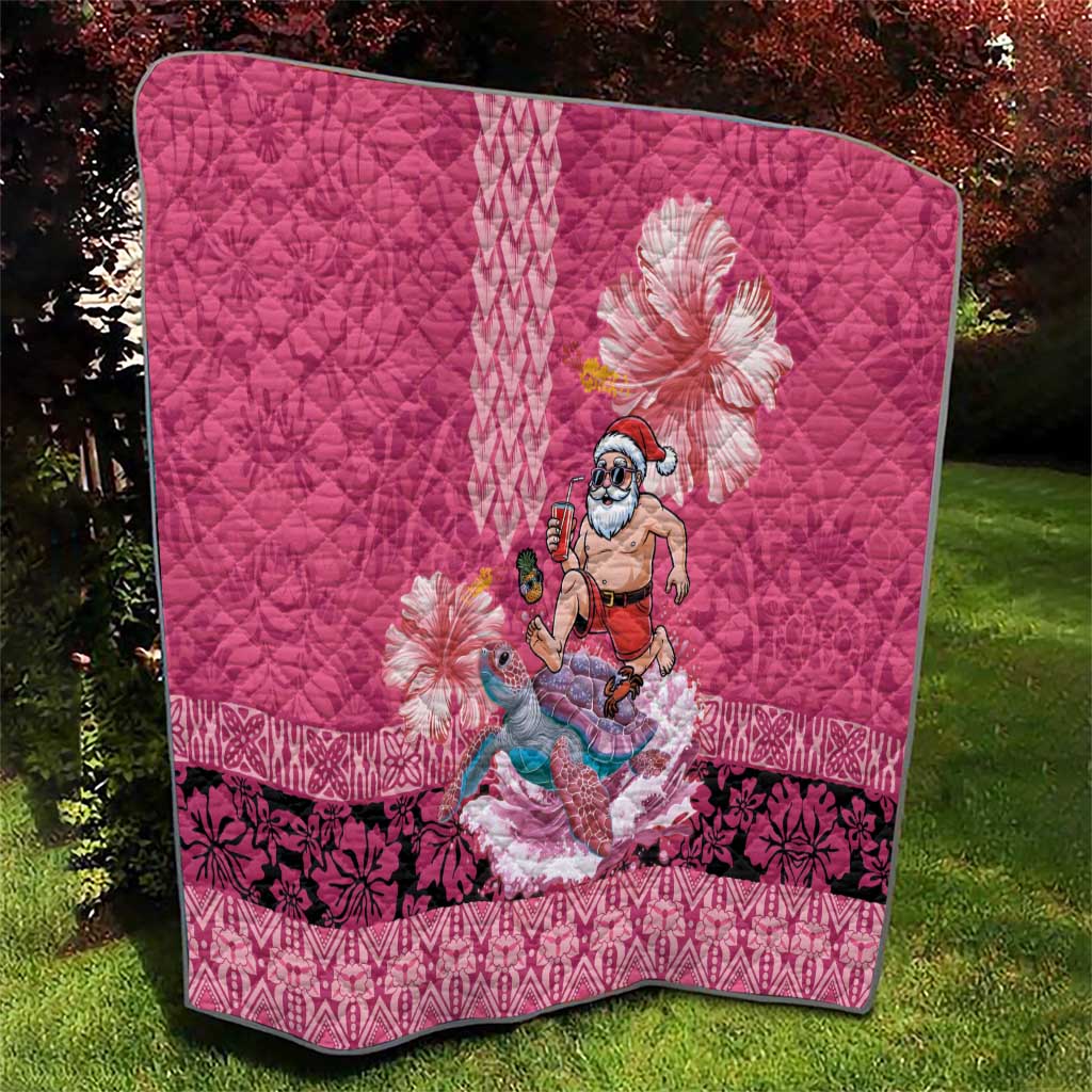 Hawaii Mele Kalikimaka Quilt Funny Santa with Tribal Tattoos Kakau Pink Color - Polynesian Pride