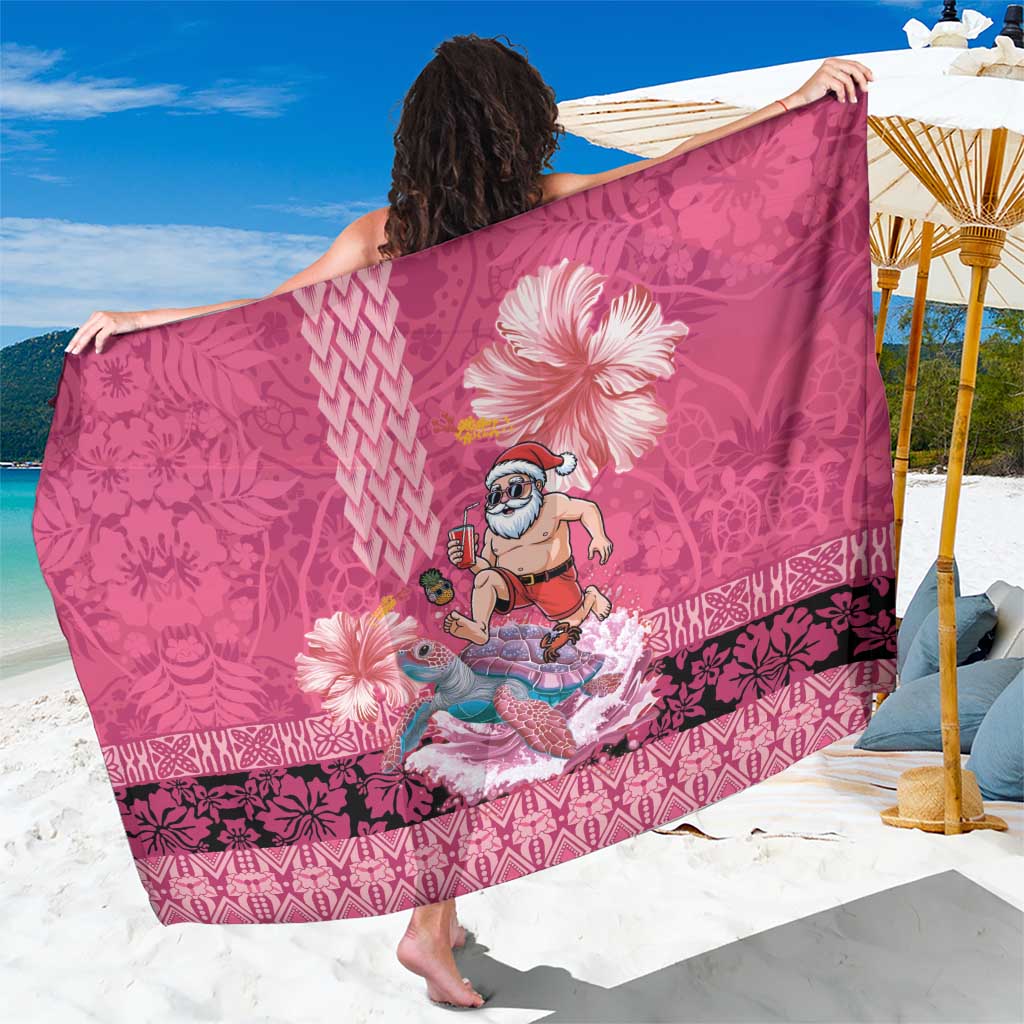 Hawaii Mele Kalikimaka Sarong Funny Santa with Tribal Tattoos Kakau Pink Color - Polynesian Pride