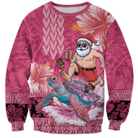 Hawaii Mele Kalikimaka Sweatshirt Funny Santa with Tribal Tattoos Kakau Pink Color - Polynesian Pride