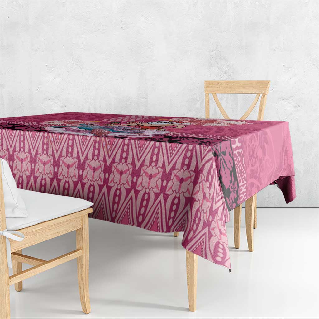 Hawaii Mele Kalikimaka Tablecloth Funny Santa with Tribal Tattoos Kakau Pink Color - Polynesian Pride