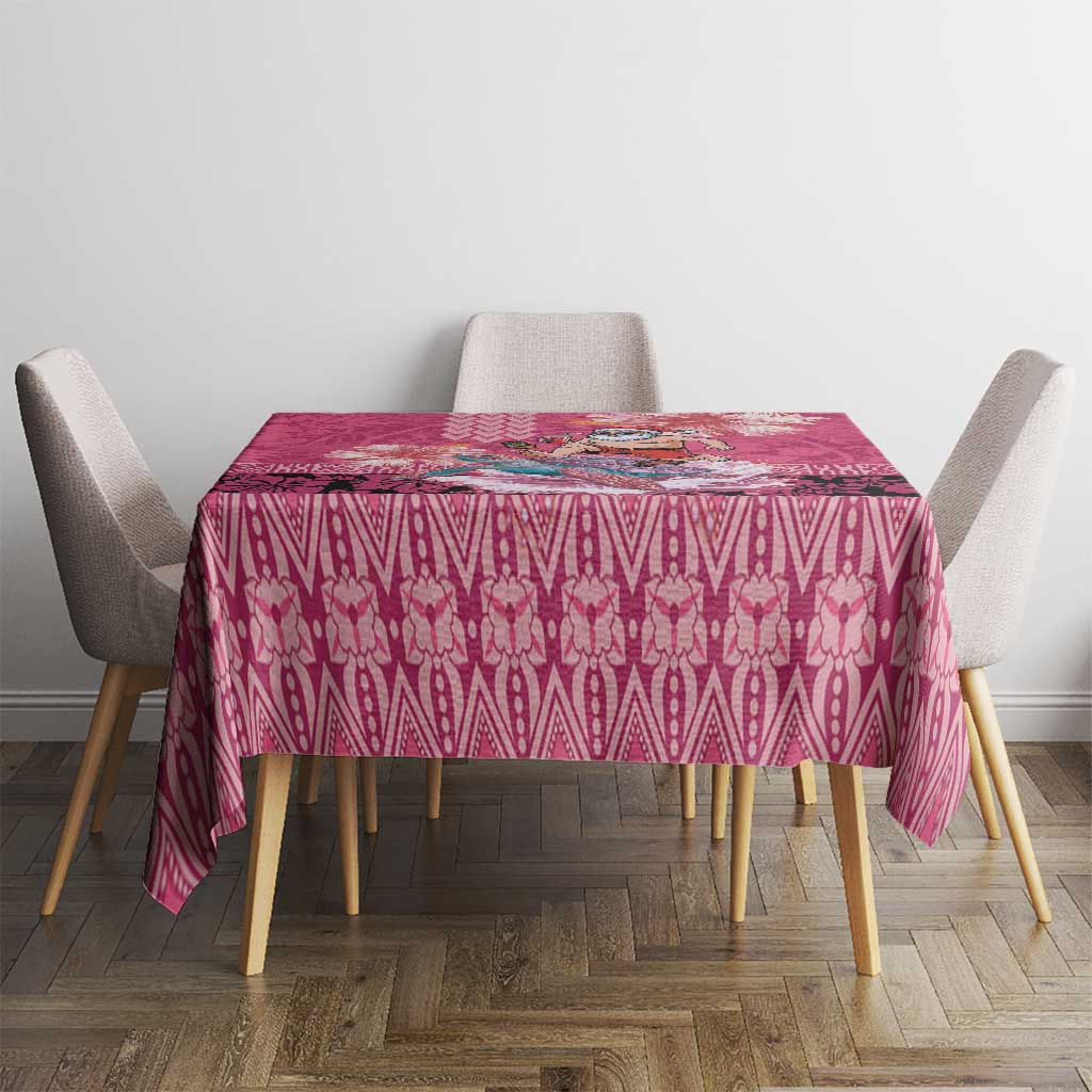Hawaii Mele Kalikimaka Tablecloth Funny Santa with Tribal Tattoos Kakau Pink Color - Polynesian Pride