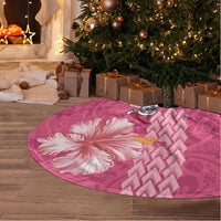 Hawaii Mele Kalikimaka Tree Skirt Funny Santa with Tribal Tattoos Kakau Pink Color - Polynesian Pride