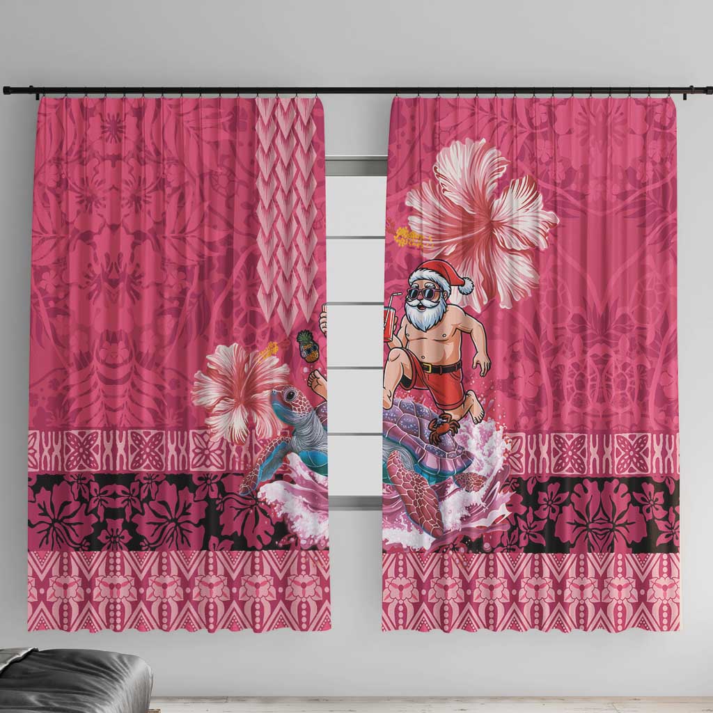 Hawaii Mele Kalikimaka Window Curtain Funny Santa with Tribal Tattoos Kakau Pink Color - Polynesian Pride