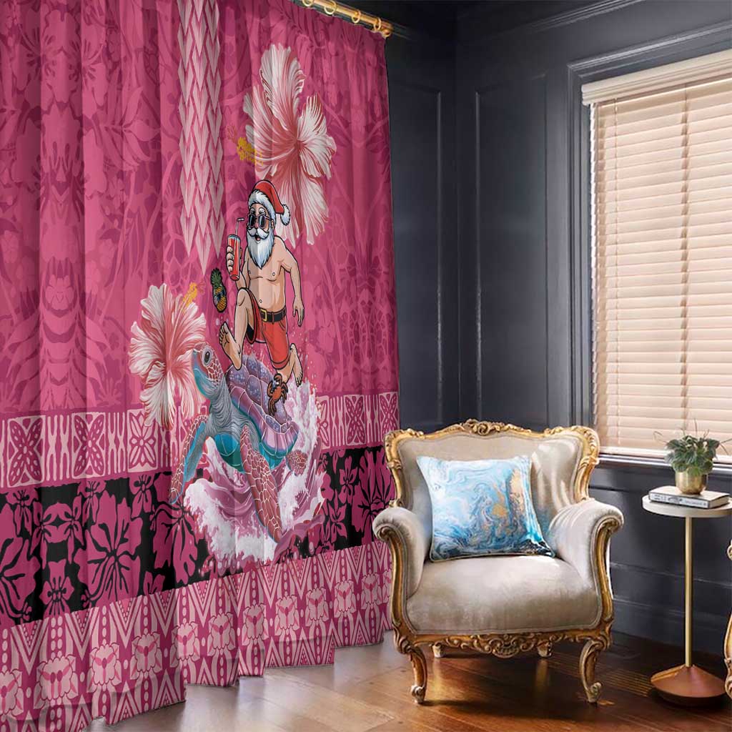 Hawaii Mele Kalikimaka Window Curtain Funny Santa with Tribal Tattoos Kakau Pink Color - Polynesian Pride