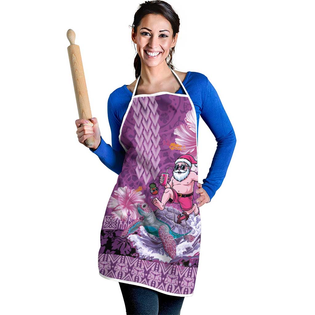 Hawaii Mele Kalikimaka Apron Funny Santa with Tribal Tattoos Kakau Purple Color - Polynesian Pride