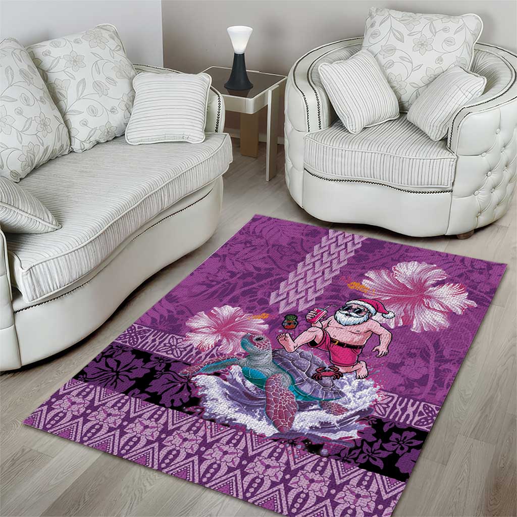 Hawaii Mele Kalikimaka Area Rug Funny Santa with Tribal Tattoos Kakau Purple Color - Polynesian Pride