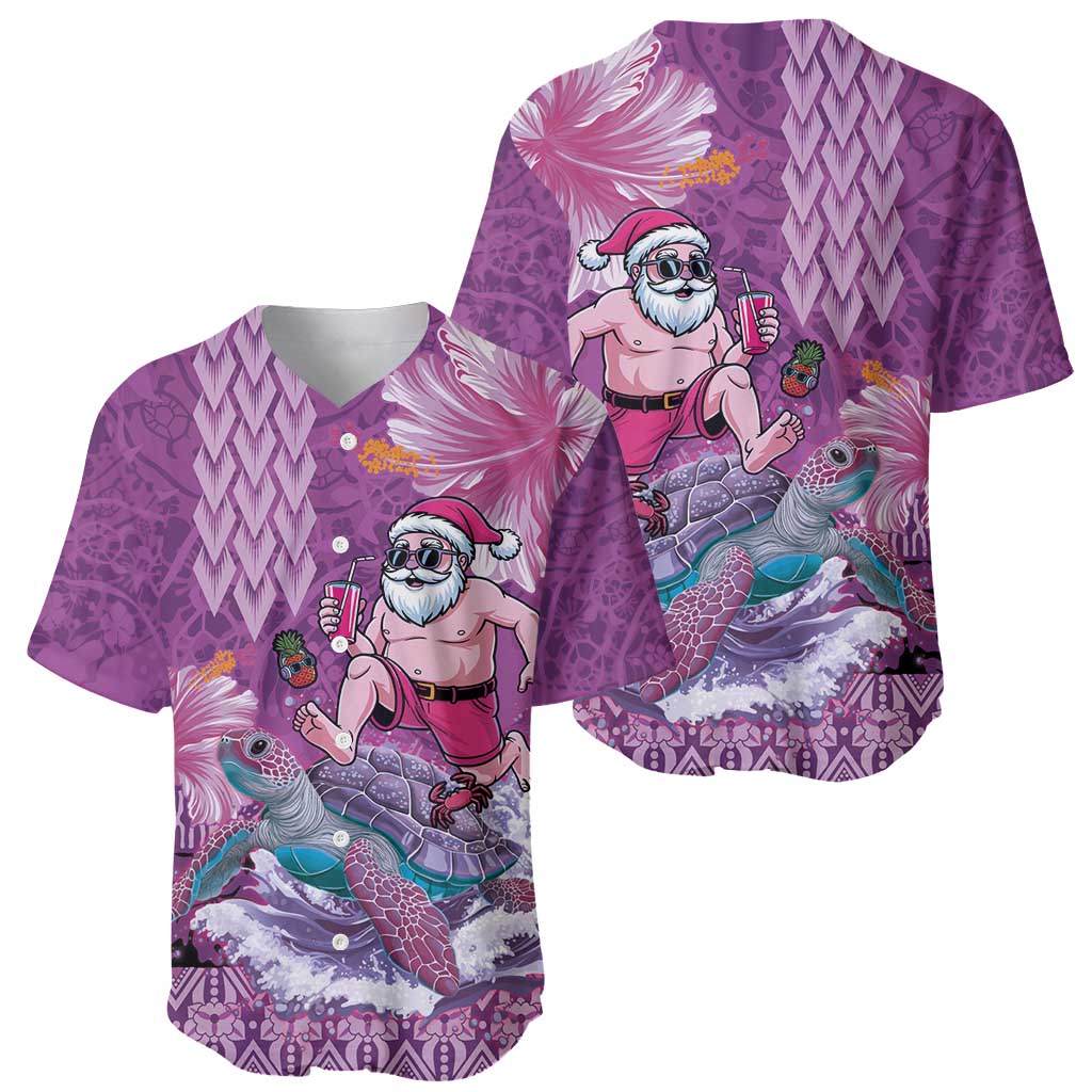 Hawaii Mele Kalikimaka Baseball Jersey Funny Santa with Tribal Tattoos Kakau Purple Color - Polynesian Pride