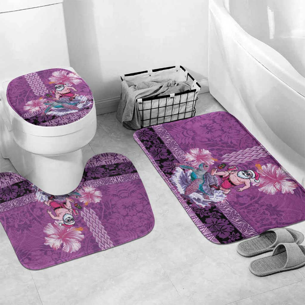 Hawaii Mele Kalikimaka Bathroom Set Funny Santa with Tribal Tattoos Kakau Purple Color - Polynesian Pride