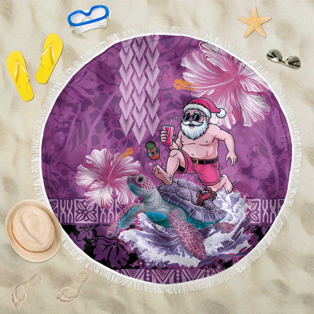 Hawaii Mele Kalikimaka Beach Blanket Funny Santa with Tribal Tattoos Kakau Purple Color - Polynesian Pride