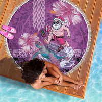Hawaii Mele Kalikimaka Beach Blanket Funny Santa with Tribal Tattoos Kakau Purple Color - Polynesian Pride