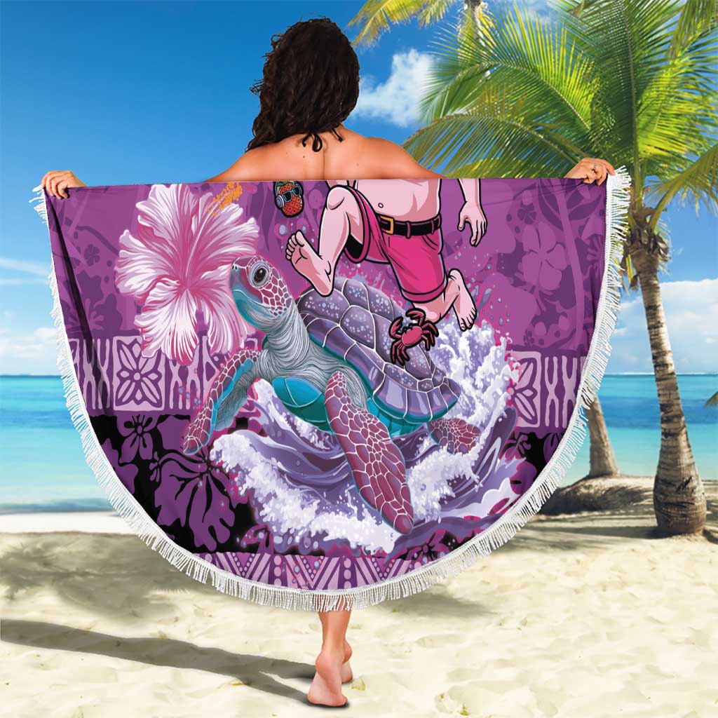 Hawaii Mele Kalikimaka Beach Blanket Funny Santa with Tribal Tattoos Kakau Purple Color - Polynesian Pride