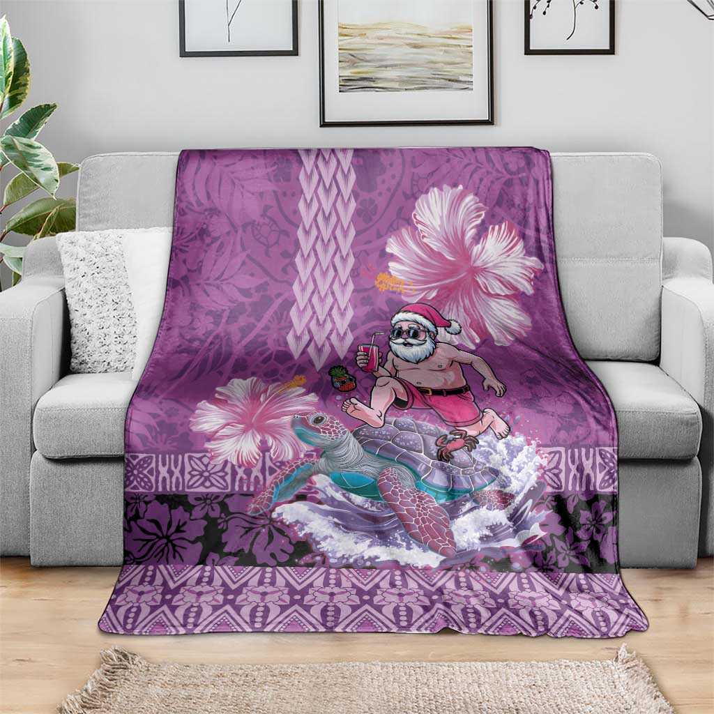 Hawaii Mele Kalikimaka Blanket Funny Santa with Tribal Tattoos Kakau Purple Color - Polynesian Pride