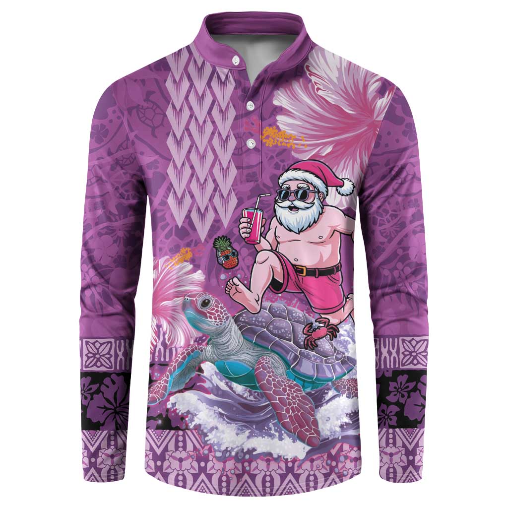 Hawaii Mele Kalikimaka Button Sweatshirt Funny Santa with Tribal Tattoos Kakau Purple Color - Polynesian Pride