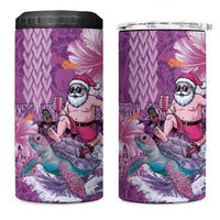 Hawaii Mele Kalikimaka 4 in 1 Can Cooler Tumbler Funny Santa with Tribal Tattoos Kakau Purple Color - Polynesian Pride