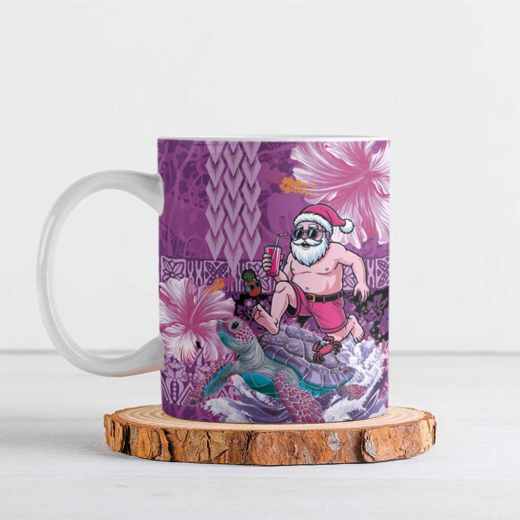 Hawaii Mele Kalikimaka Ceramic Mug Funny Santa with Tribal Tattoos Kakau Purple Color - Polynesian Pride