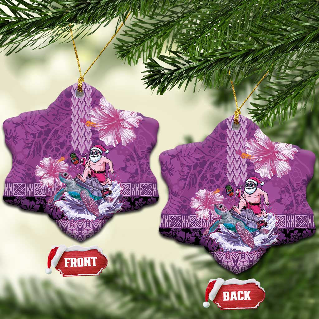 Hawaii Mele Kalikimaka Ceramic Ornament Funny Santa with Tribal Tattoos Kakau Purple Color - Polynesian Pride