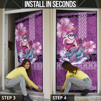 Hawaii Mele Kalikimaka Door Cover Funny Santa with Tribal Tattoos Kakau Purple Color - Polynesian Pride