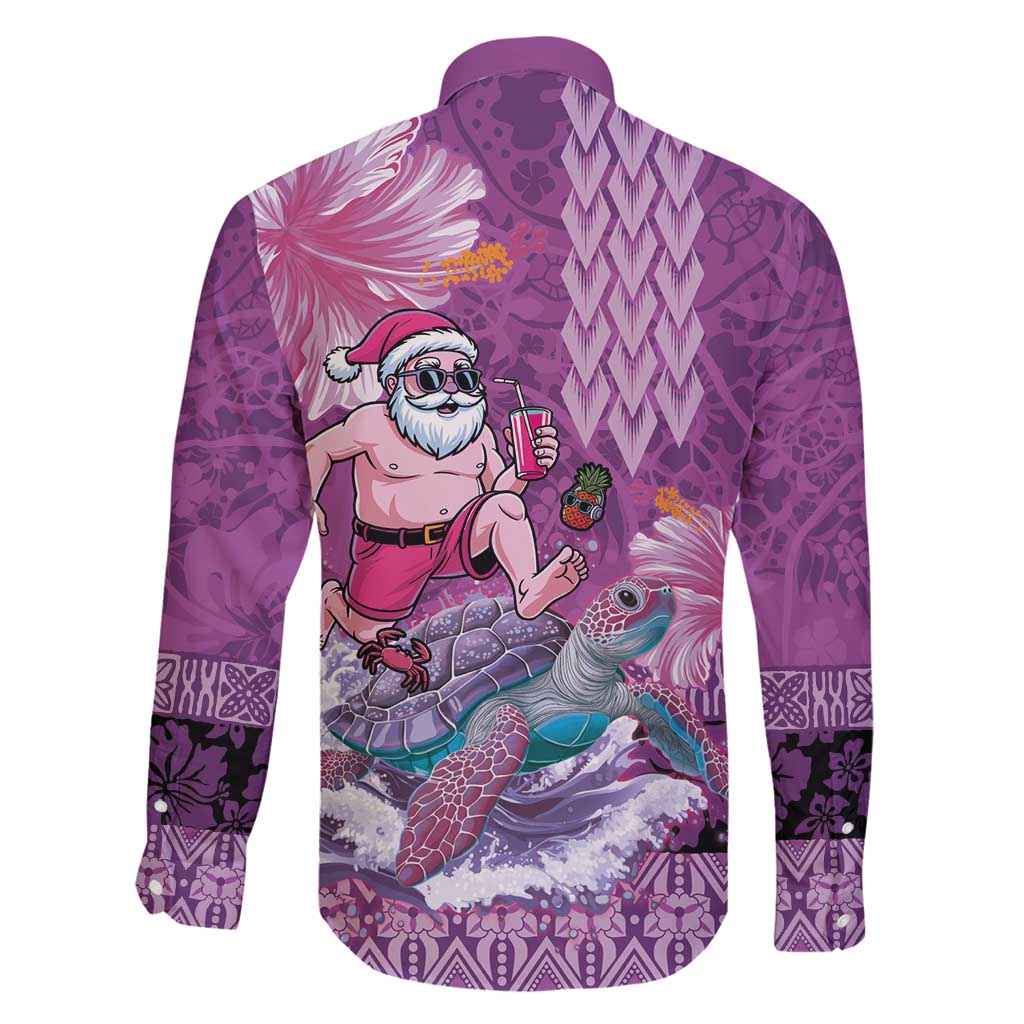 Hawaii Mele Kalikimaka Family Matching Mermaid Dress and Hawaiian Shirt Funny Santa with Tribal Tattoos Kakau Purple Color - Polynesian Pride