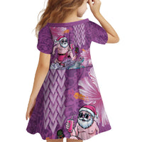 Hawaii Mele Kalikimaka Family Matching Off The Shoulder Long Sleeve Dress and Hawaiian Shirt Funny Santa with Tribal Tattoos Kakau Purple Color - Polynesian Pride