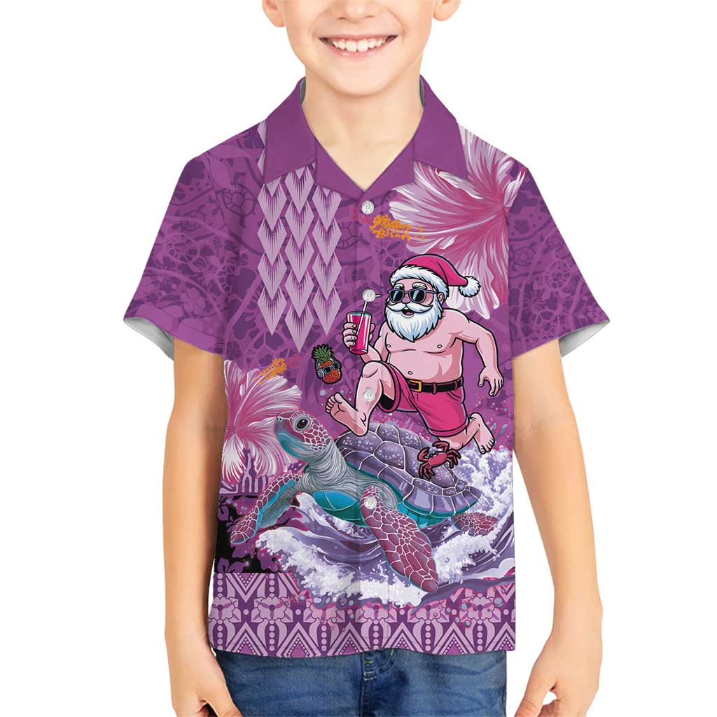 Hawaii Mele Kalikimaka Family Matching Tank Maxi Dress and Hawaiian Shirt Funny Santa with Tribal Tattoos Kakau Purple Color - Polynesian Pride