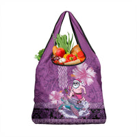 Hawaii Mele Kalikimaka Grocery Bag Funny Santa with Tribal Tattoos Kakau Purple Color - Polynesian Pride
