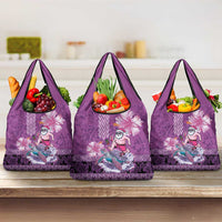Hawaii Mele Kalikimaka Grocery Bag Funny Santa with Tribal Tattoos Kakau Purple Color - Polynesian Pride