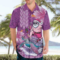 Hawaii Mele Kalikimaka Hawaiian Shirt Funny Santa with Tribal Tattoos Kakau Purple Color - Polynesian Pride