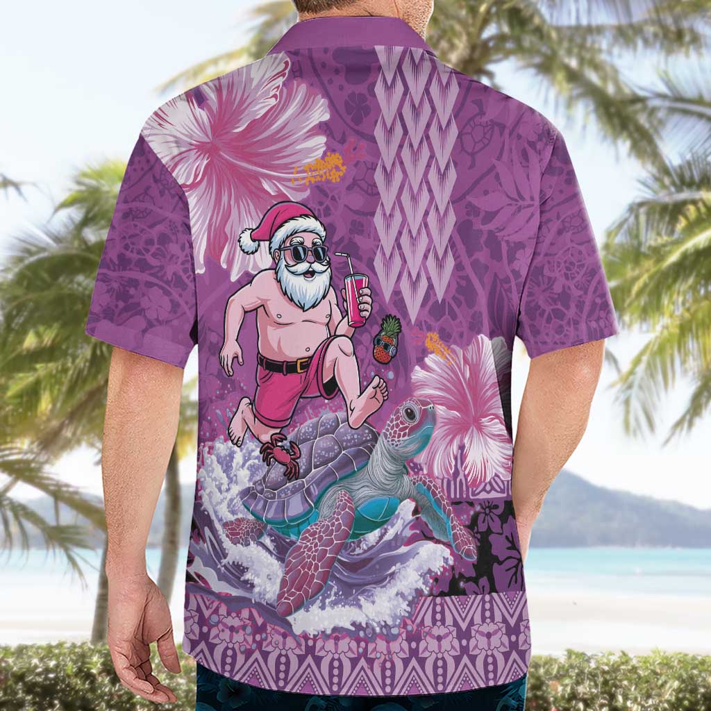 Hawaii Mele Kalikimaka Hawaiian Shirt Funny Santa with Tribal Tattoos Kakau Purple Color - Polynesian Pride