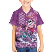 Hawaii Mele Kalikimaka Kid Hawaiian Shirt Funny Santa with Tribal Tattoos Kakau Purple Color - Polynesian Pride