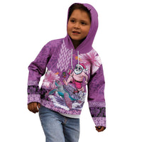 Hawaii Mele Kalikimaka Kid Hoodie Funny Santa with Tribal Tattoos Kakau Purple Color - Polynesian Pride