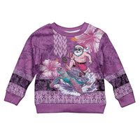 Hawaii Mele Kalikimaka Kid Ugly Christmas Sweater Funny Santa with Tribal Tattoos Kakau Purple Color - Polynesian Pride