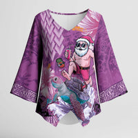 Hawaii Mele Kalikimaka Kimono Sleeve Blouse Funny Santa with Tribal Tattoos Kakau Purple Color - Polynesian Pride