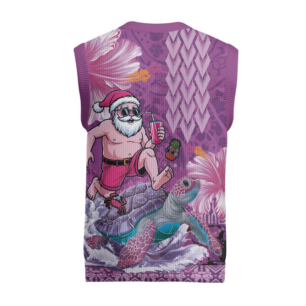Hawaii Mele Kalikimaka Christmas Knitted V-Neck Vest Funny Santa with Tribal Tattoos Kakau Purple Color - Polynesian Pride